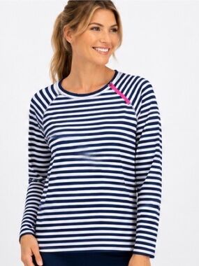 Reel Legends Keep It Cool Striped Sun Shirt Zip Detail Long Sleeve Top Large